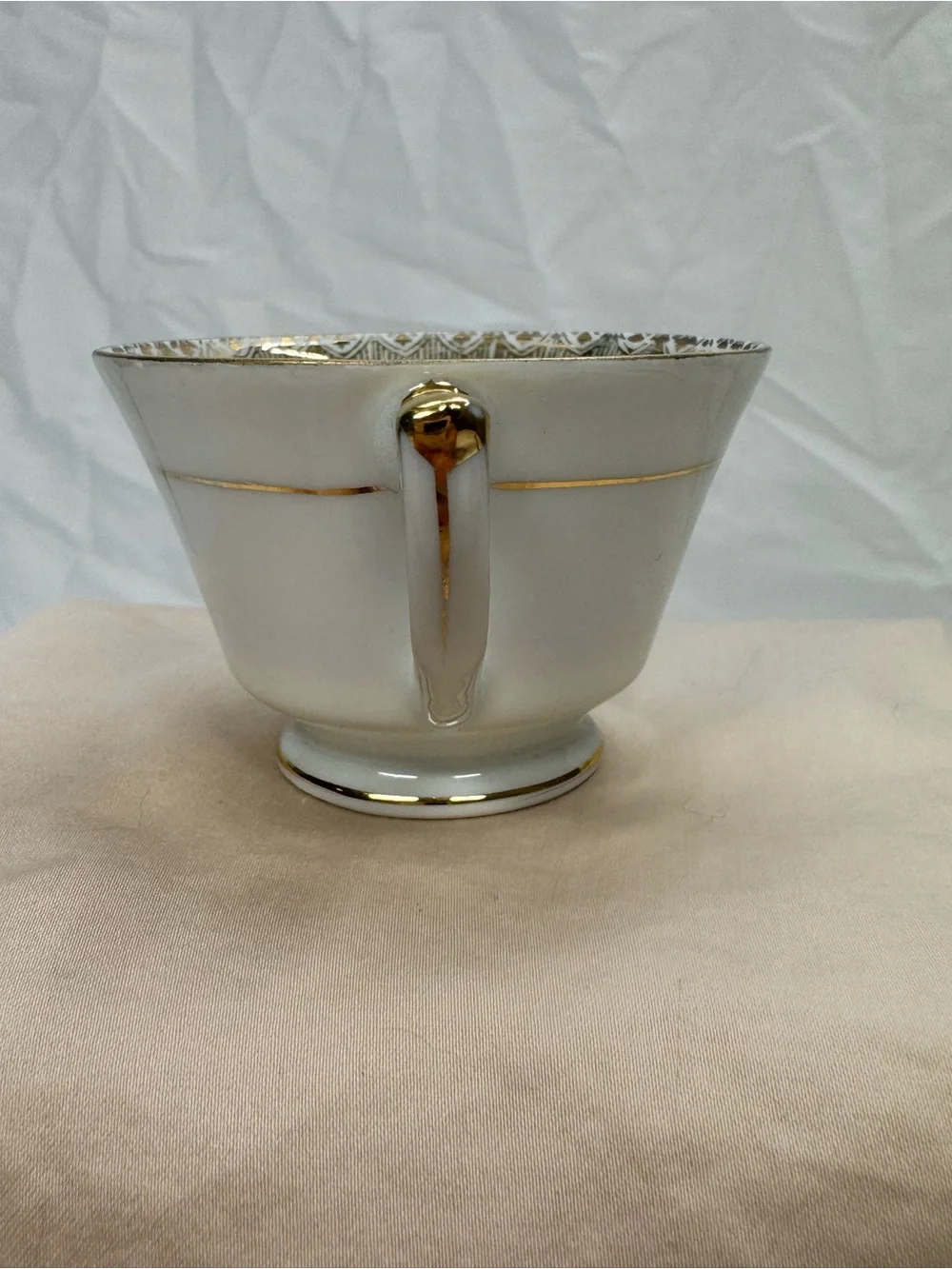 Vintage Red Gold Tea Cup and Saucer Geometric Floral, Ucagco Japan, Excellent
